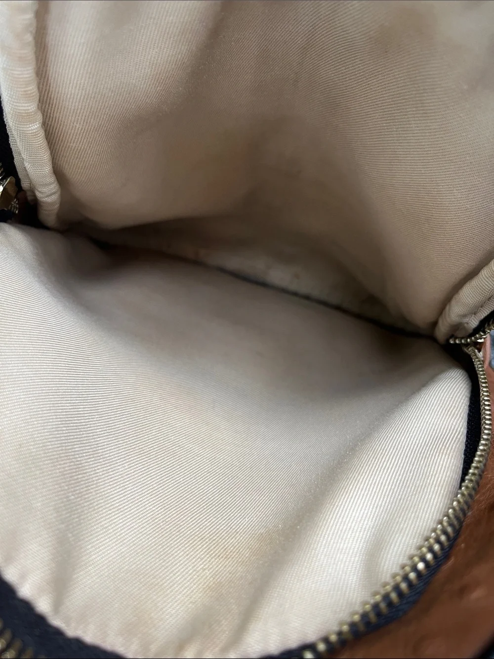 Valentina Brown Faux-Ostrich Mini Backpack Purse size with Gold Hardware